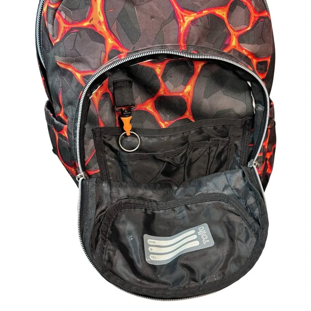 Totto Lava Magma Backpack Black Red Orange School Book Travel Organize 16x12x5
